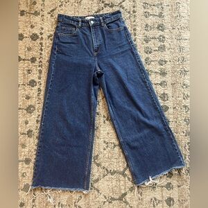 Zara Wide Leg Jeans Size 04 100% Cotton 10/10 Cut Off Bottom Trendy Hipster